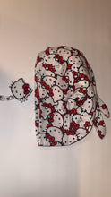 Load image into Gallery viewer, Red hello kitty scrub cap with matching badge
