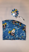 Load image into Gallery viewer, Blue power puff girl scrub cap with matching badge
