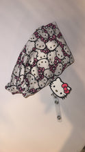 Load image into Gallery viewer, Pink hello kitty scrub cap with matching badge
